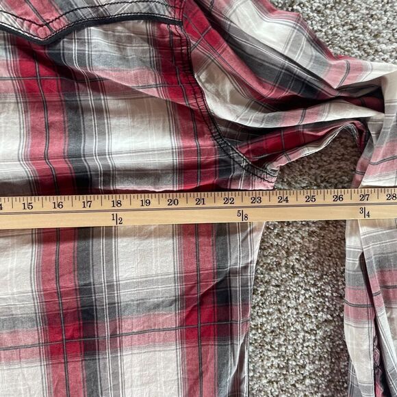 BKE Western Pearl Snap Shirt Mens Large Red White Plaid Athletic Fit Cowboy Work - Picture 10 of 12